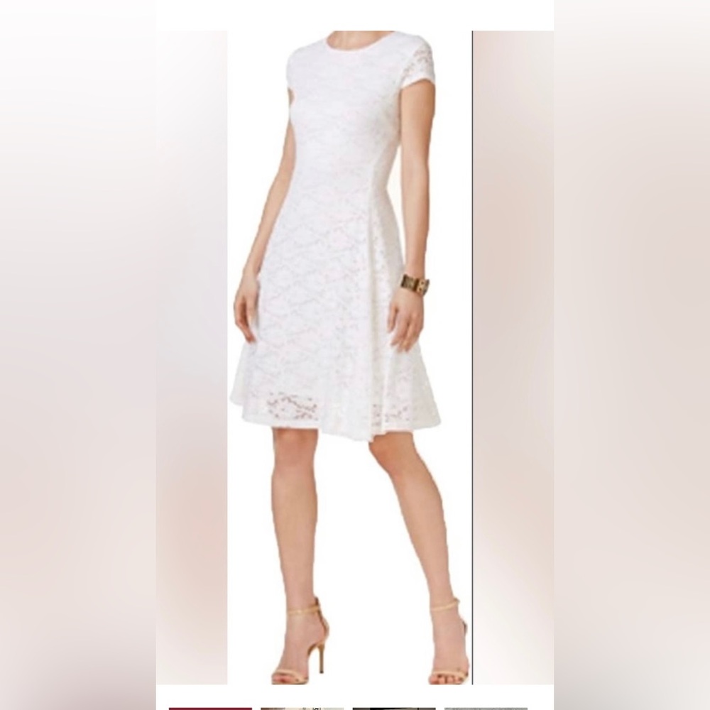Alfani white lace dress cap sleeves knee length